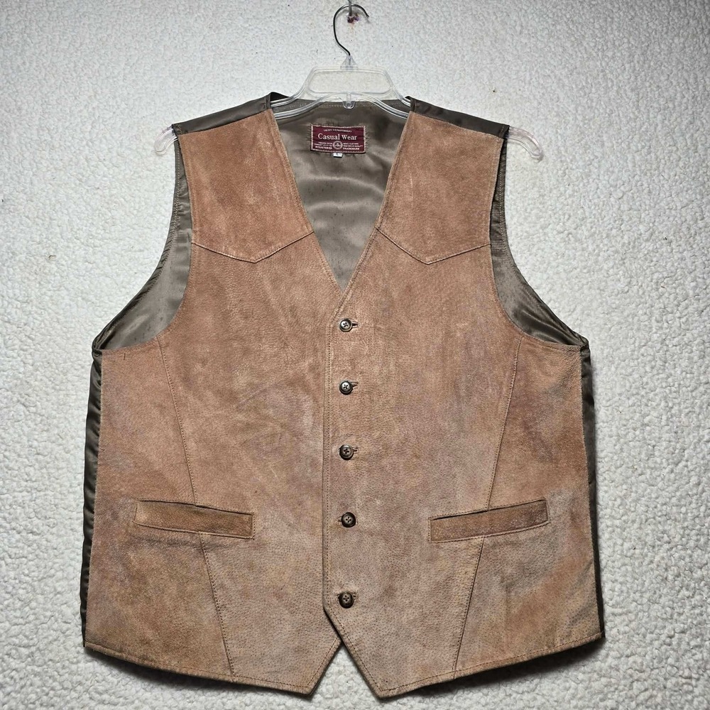 Casual Wear 4 You Mens Brown Suede Leather Western Vest Size Large V-Neck Button